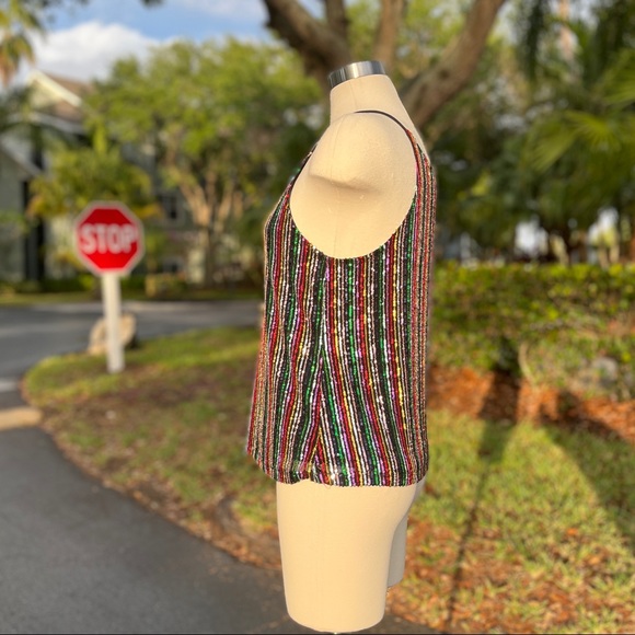 Sanctuary Black Cyber Sequins Tank Top Size S 4 6 Stretch Blouse Party Cute - Picture 3 of 16